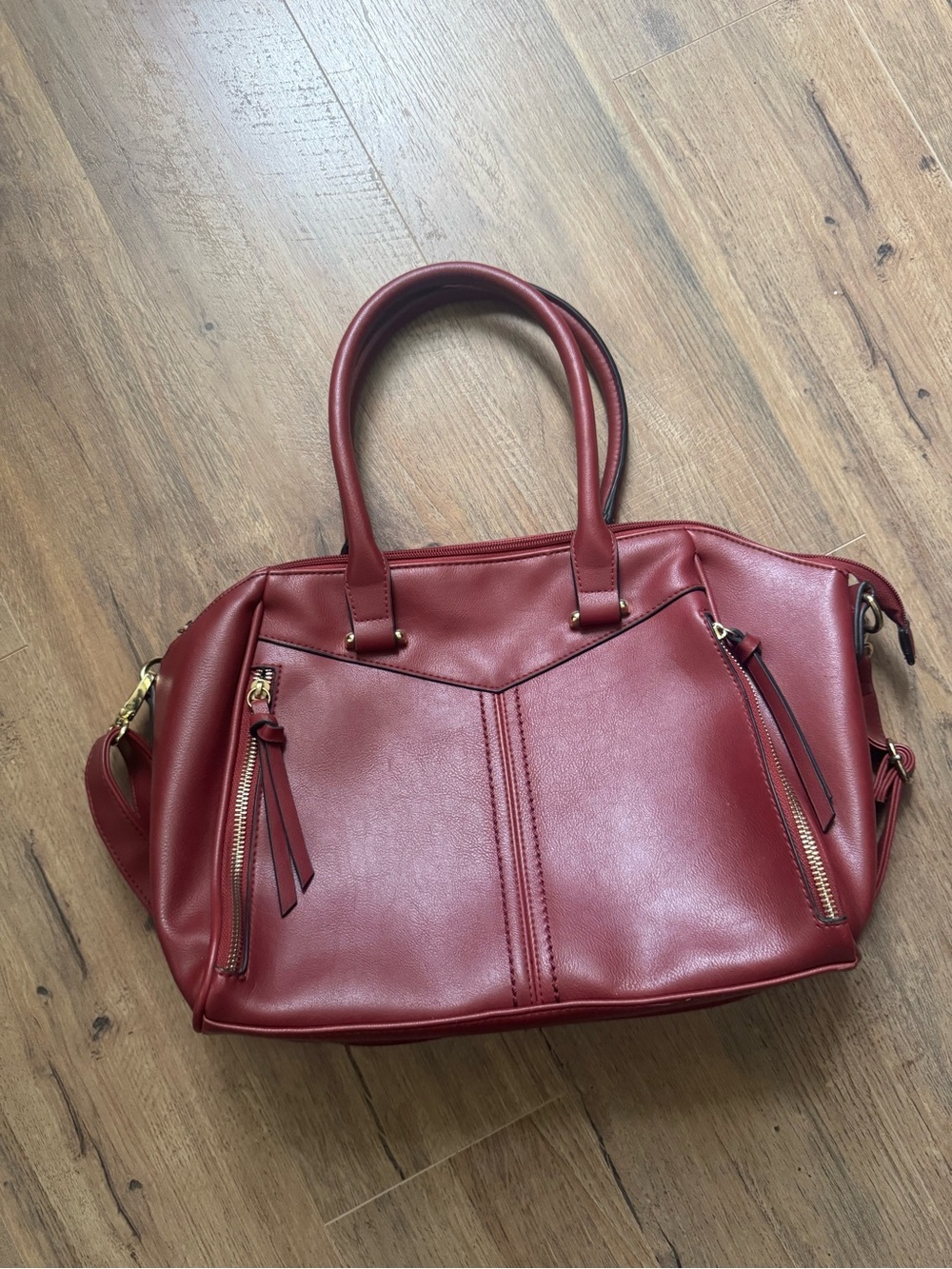 Burgundy Red Satchel Crossbody Bag Gold Hardware Chic Casual Chic